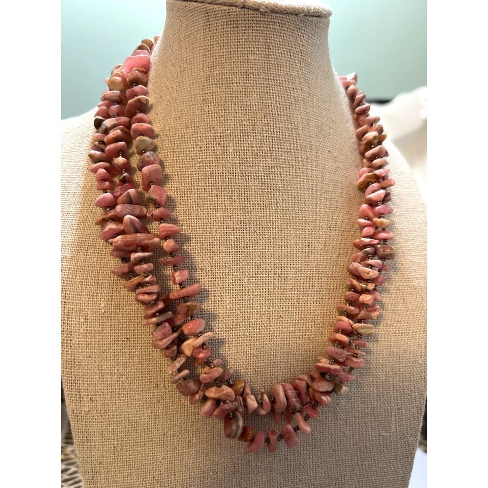Genuine Rhodochrosite Chip & Silver Necklace -- 18"